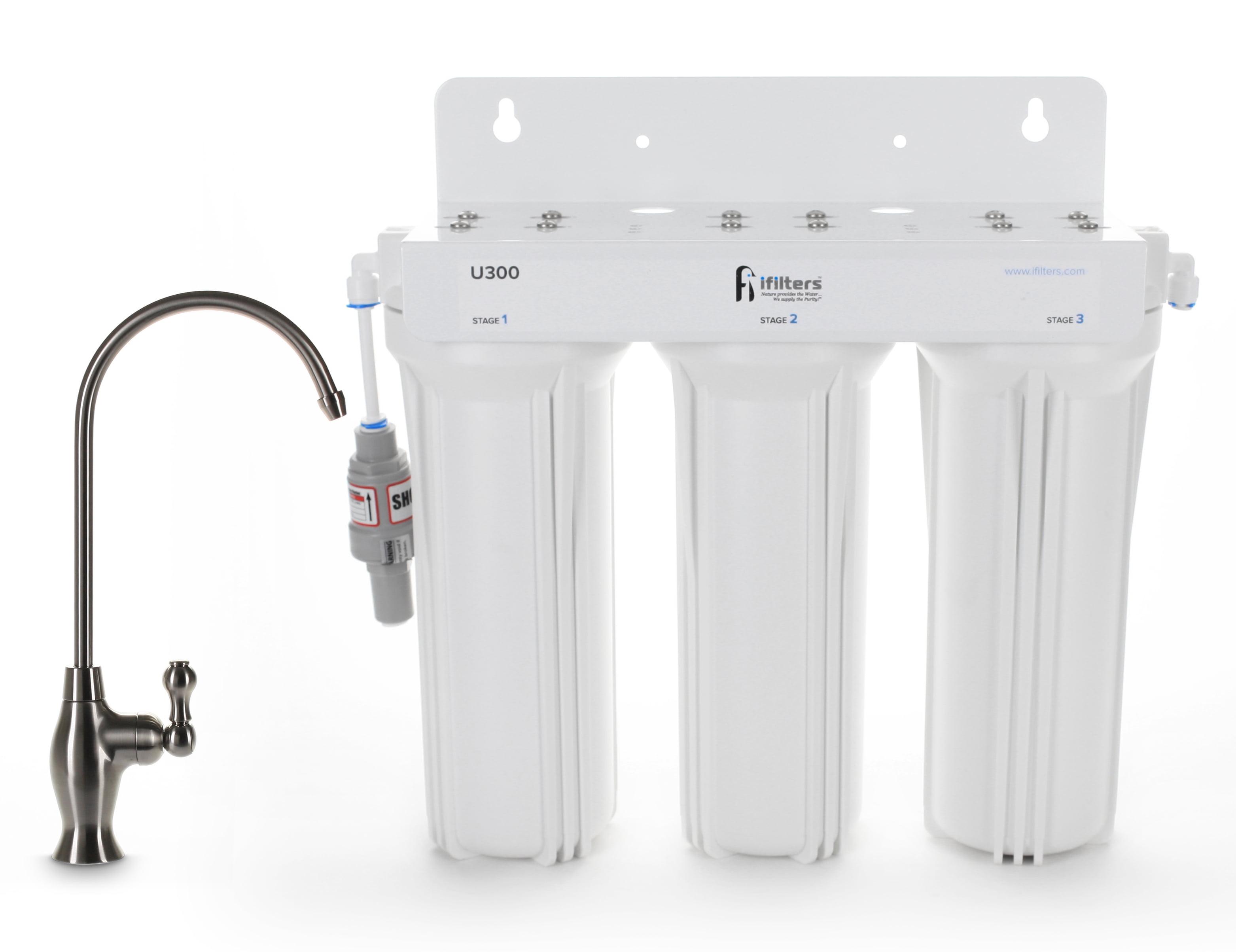U300 3 Stage Under Sink Drinking Water Filtration System, Tankless, High Capacity Filters, Designer Faucet