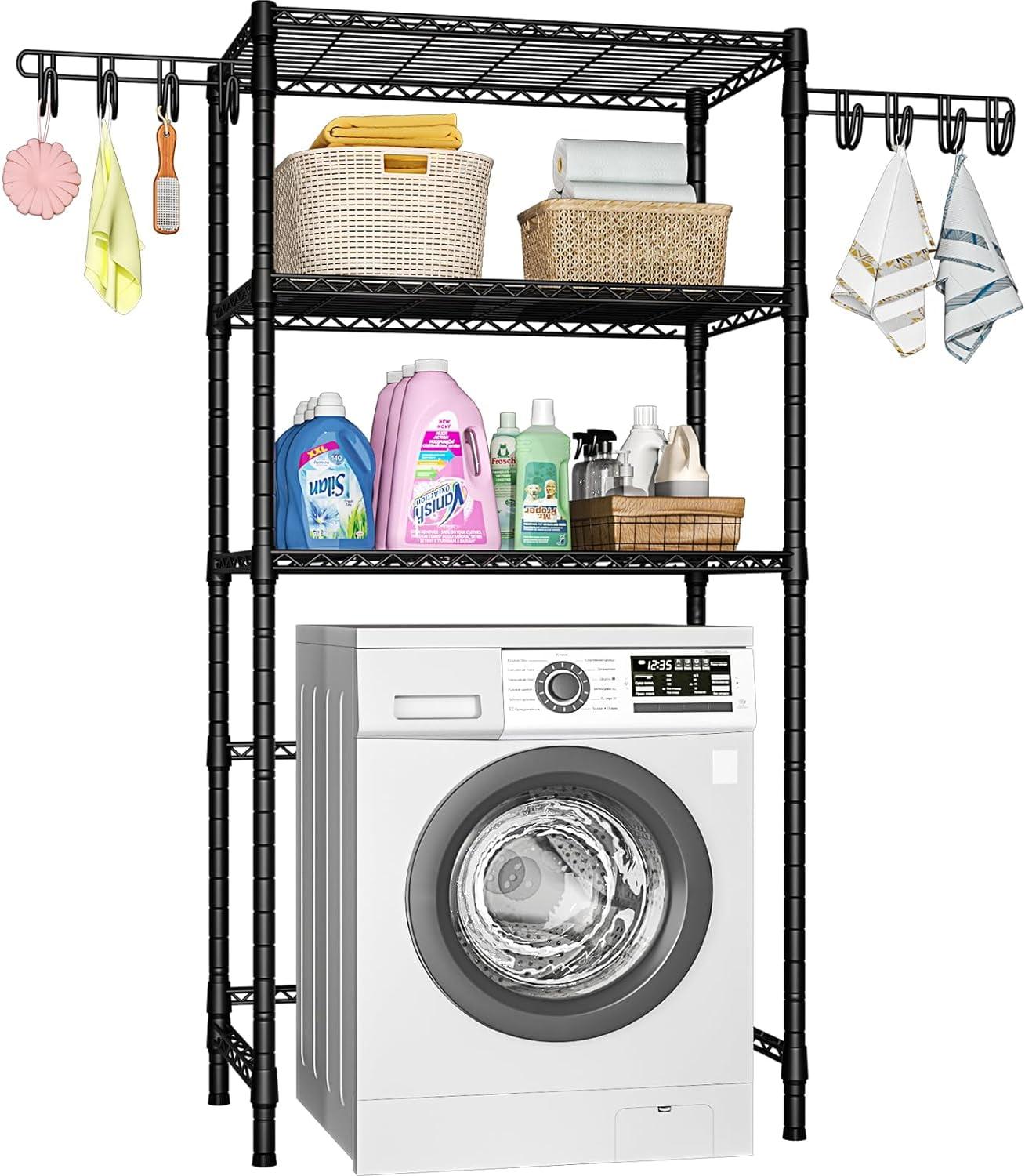 Organizador de Almacenamiento para Cuarto de Lavado U8, Estantes de Almacenamiento para Lavadora y Secadora para Organización de Lavandería, 35" de Ancho x 13.4" de Profundidad x 76.2" de Alto, Adecuado para Lavadora con un Ancho de 32.6", Capacidad para 304 lb, Negro