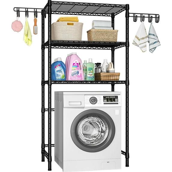 Organizador de Almacenamiento para Cuarto de Lavado U8, Estantes de Almacenamiento para Lavadora y Secadora para Organización de Lavandería, 35" de Ancho x 13.4" de Profundidad x 76.2" de Alto, Adecuado para Lavadora con un Ancho de 32.6", Capacidad para 304 lb, Negro