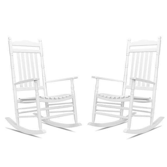 UBesGoo 2 Pack Wood Rocking Chair, r Solid Wood High Back Seat Reclining Seat for Deck, Garden, Backyard, Porch, Indoor or Outdoor Use, White