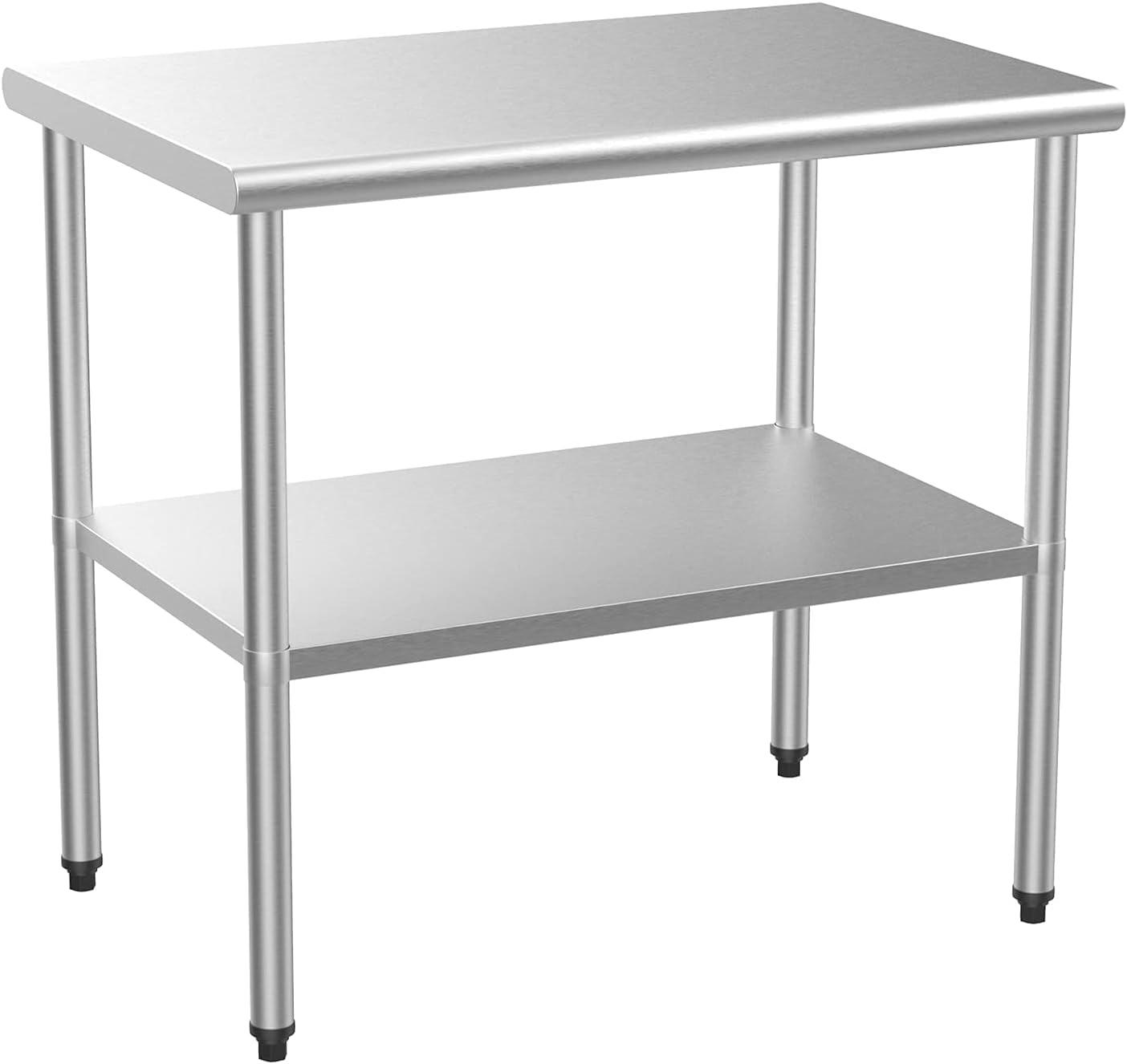 ROVSUN 36'' x 24'' Stainless Steel Table for Prep & Work, Metal Table with Undershelf for Kitchen Restaurant, Home