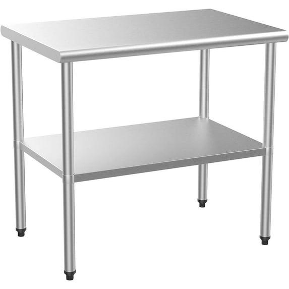 ROVSUN 36'' x 24'' Stainless Steel Table for Prep & Work, Metal Table with Undershelf for Kitchen Restaurant, Home