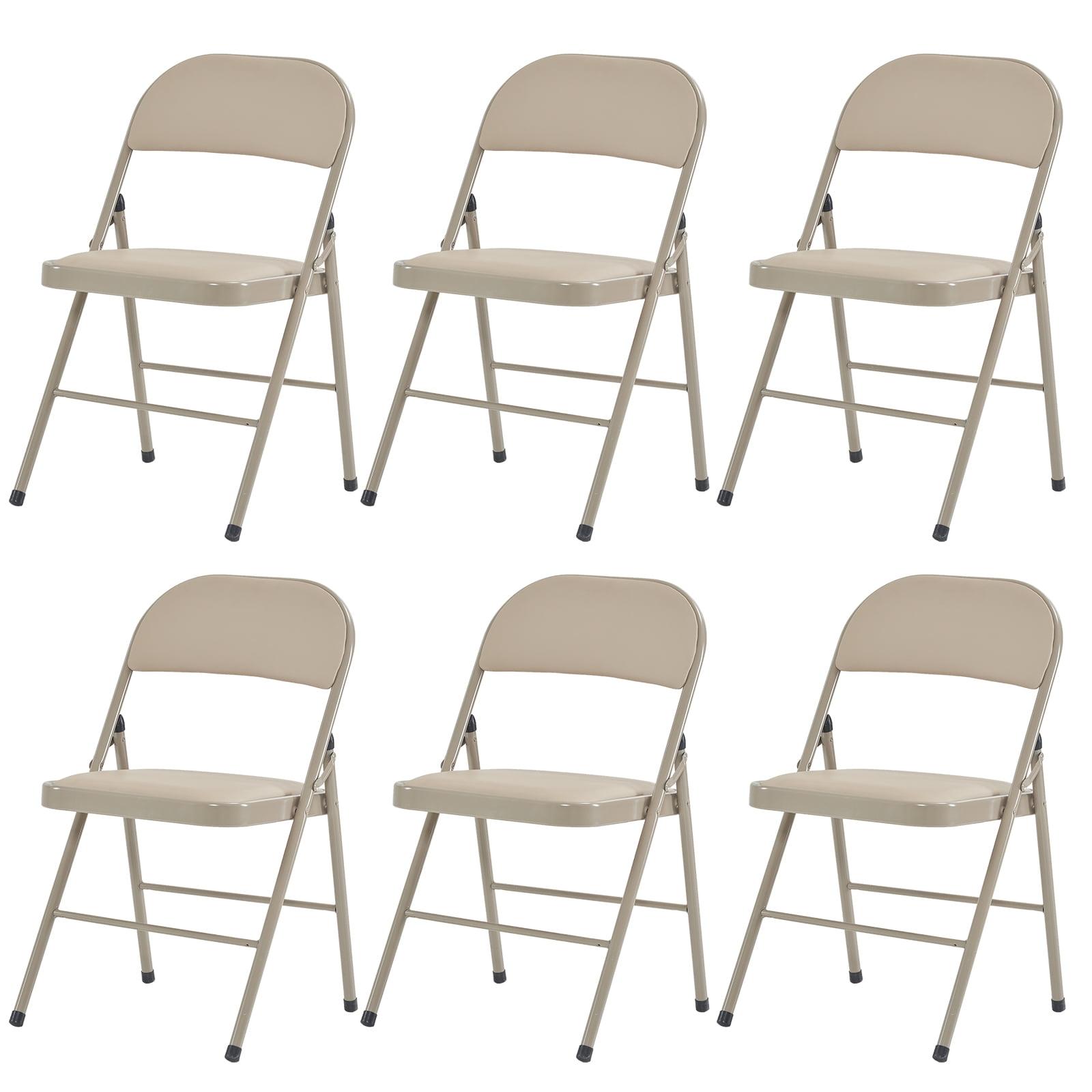 Set of 6 Light Brown Faux Leather Armless Folding Chairs with Metal Frame