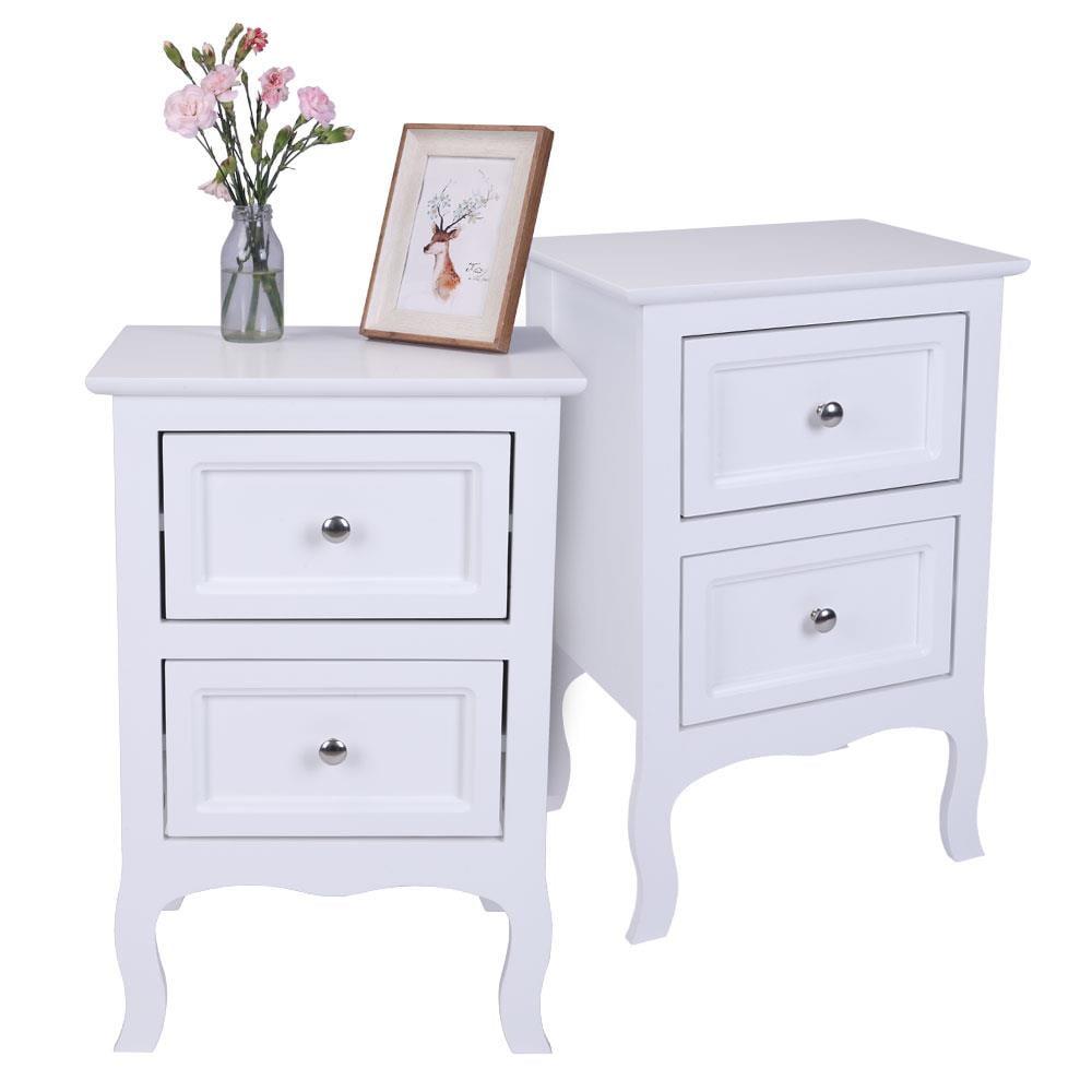 Country Elegance White Wood Dual Nightstands Set of 2