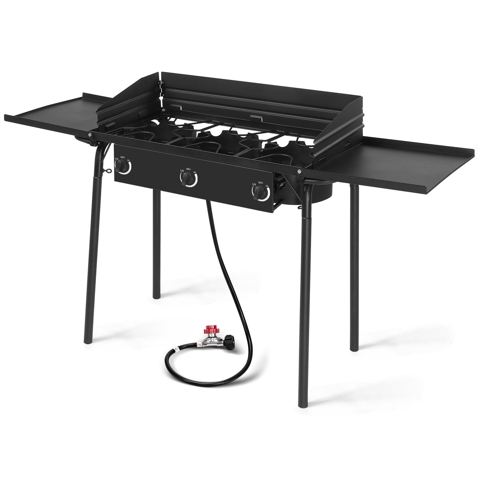 Portable Black 3-Burner Propane Gas Grill with Folding Shelves