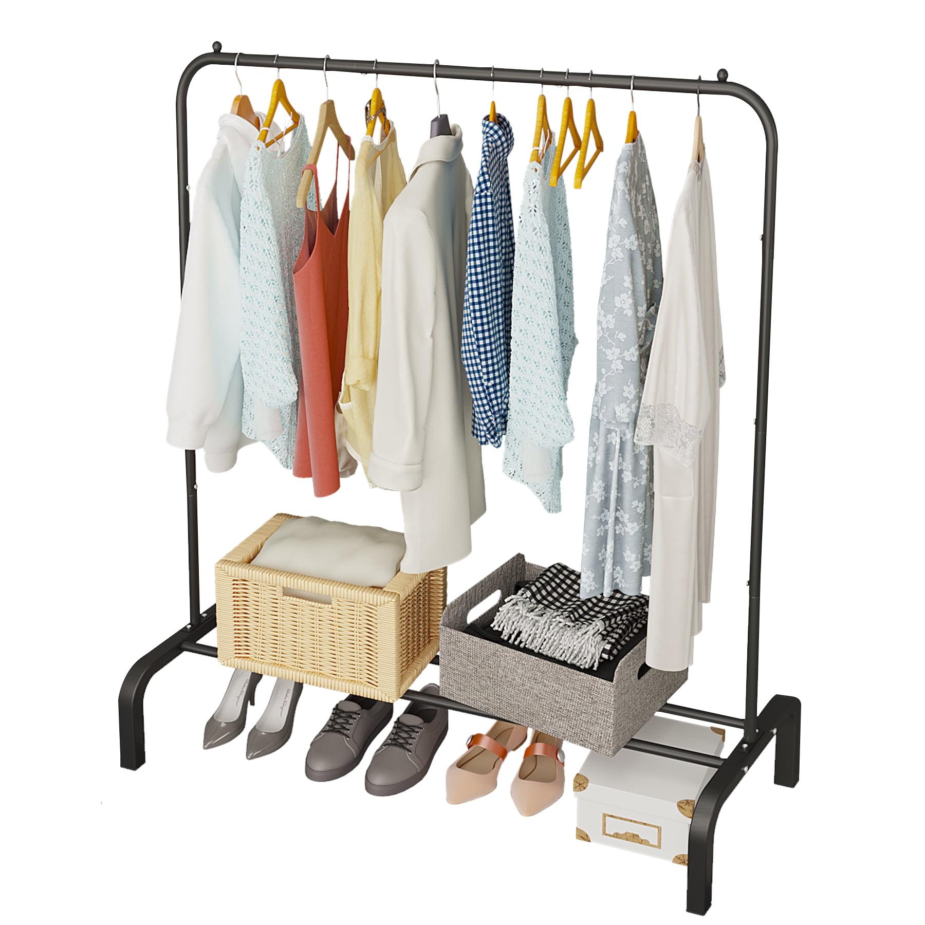 Black Metal 43.3'' Garment Rack with Bottom Shelf