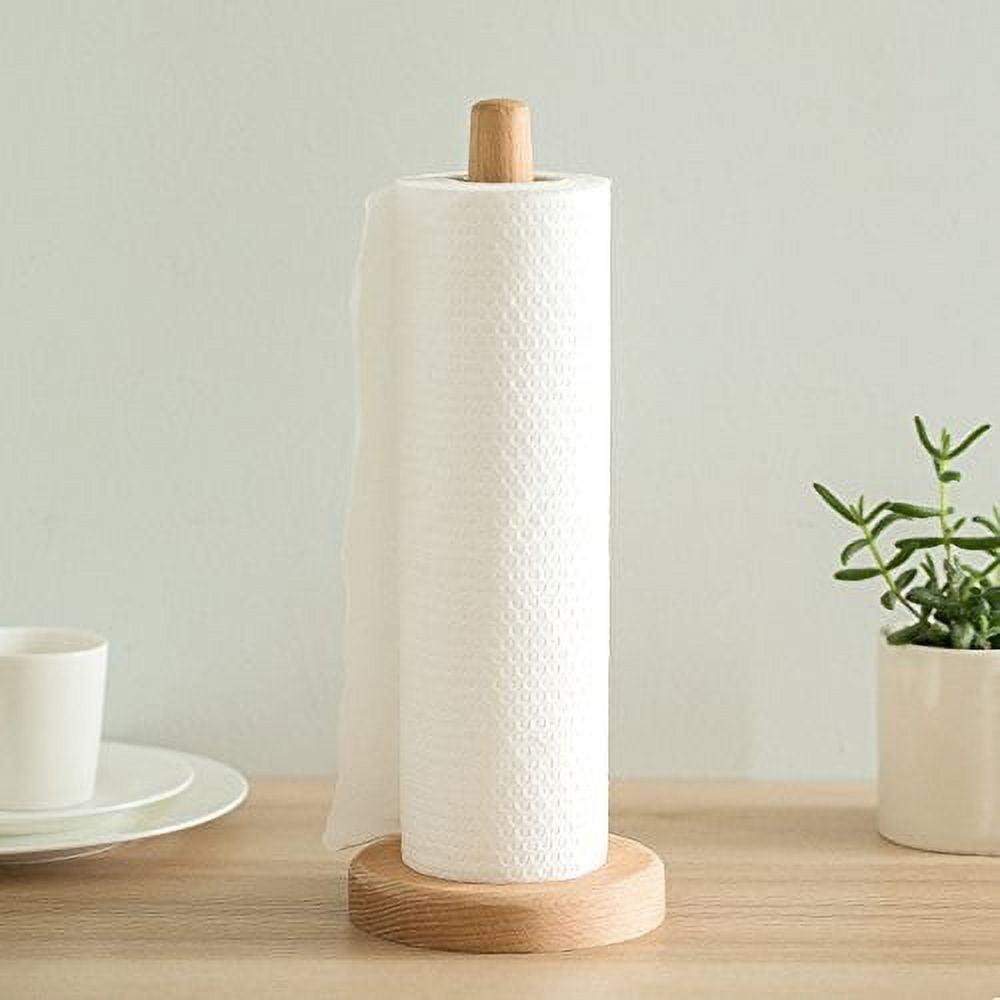 Paper Towel Holder,Casewin Kitchen Paper Hanger Rack Bathroom Towel Roll Stand Organizer Simply Standing Countertop Wooden Paper Roll Holder for Cabinet,Table (Round Bottom)