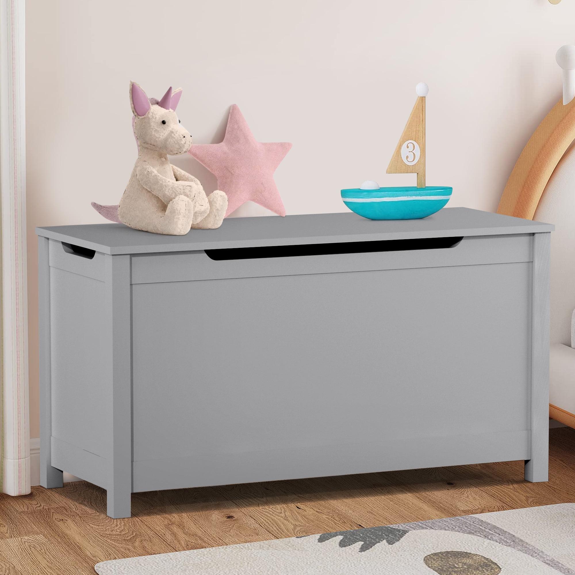 Gray MDF Toy Storage Box with Safety Hinges