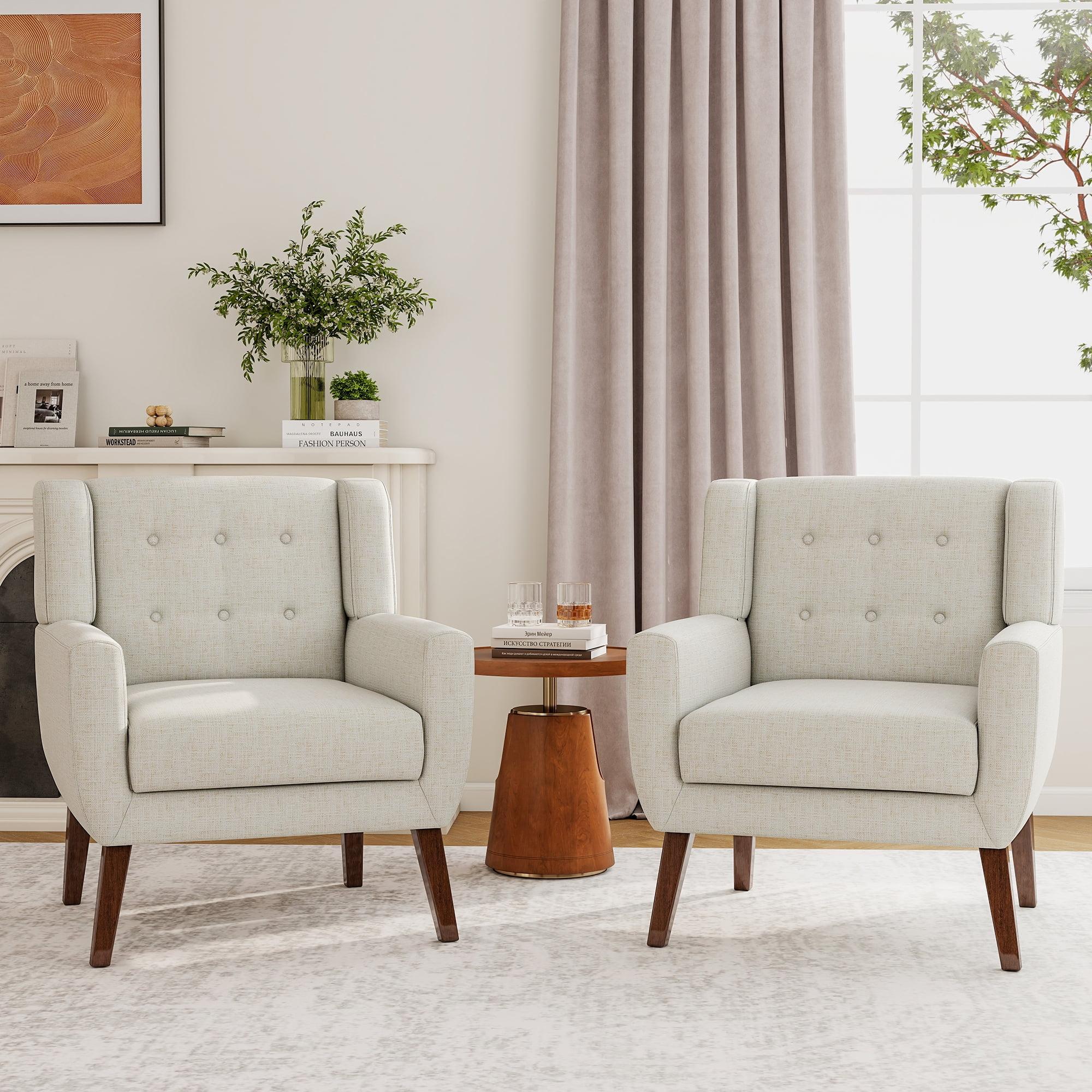UIXE Beige Accent Chair Set of 2, Linen Fabric Armchair for Living Room, Modern Arm Chairs