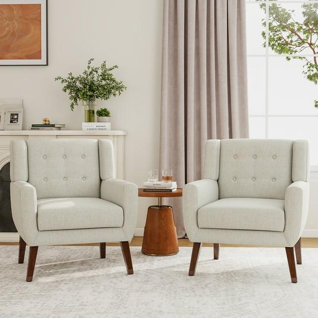 UIXE Beige Accent Chair Set of 2, Linen Fabric Armchair for Living Room, Modern Arm Chairs