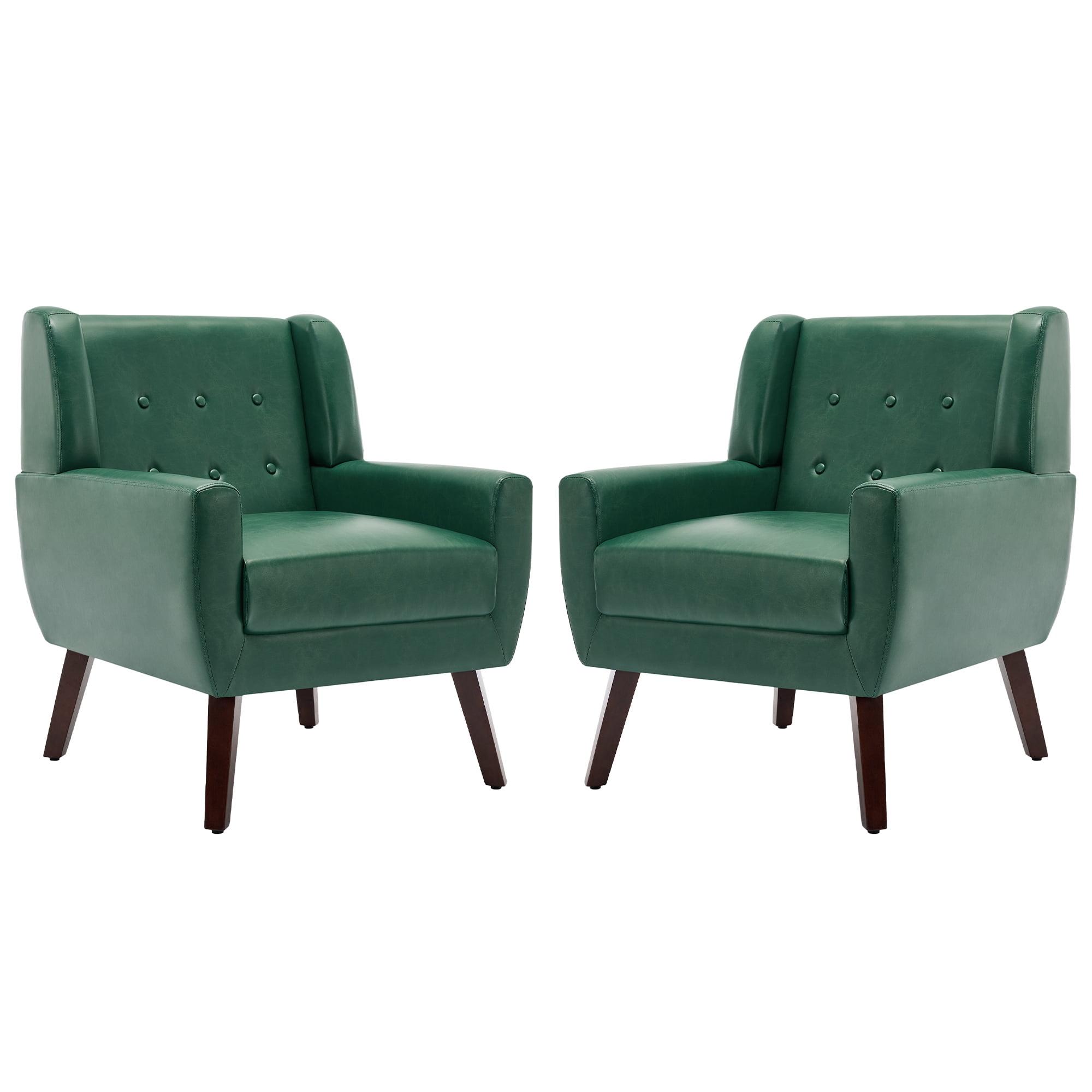 DREAMSIDEA Faux Leather Accent Chairs Set of 2 for Living Room Morden Upholstered Armchair Green Chairs for Bedroom