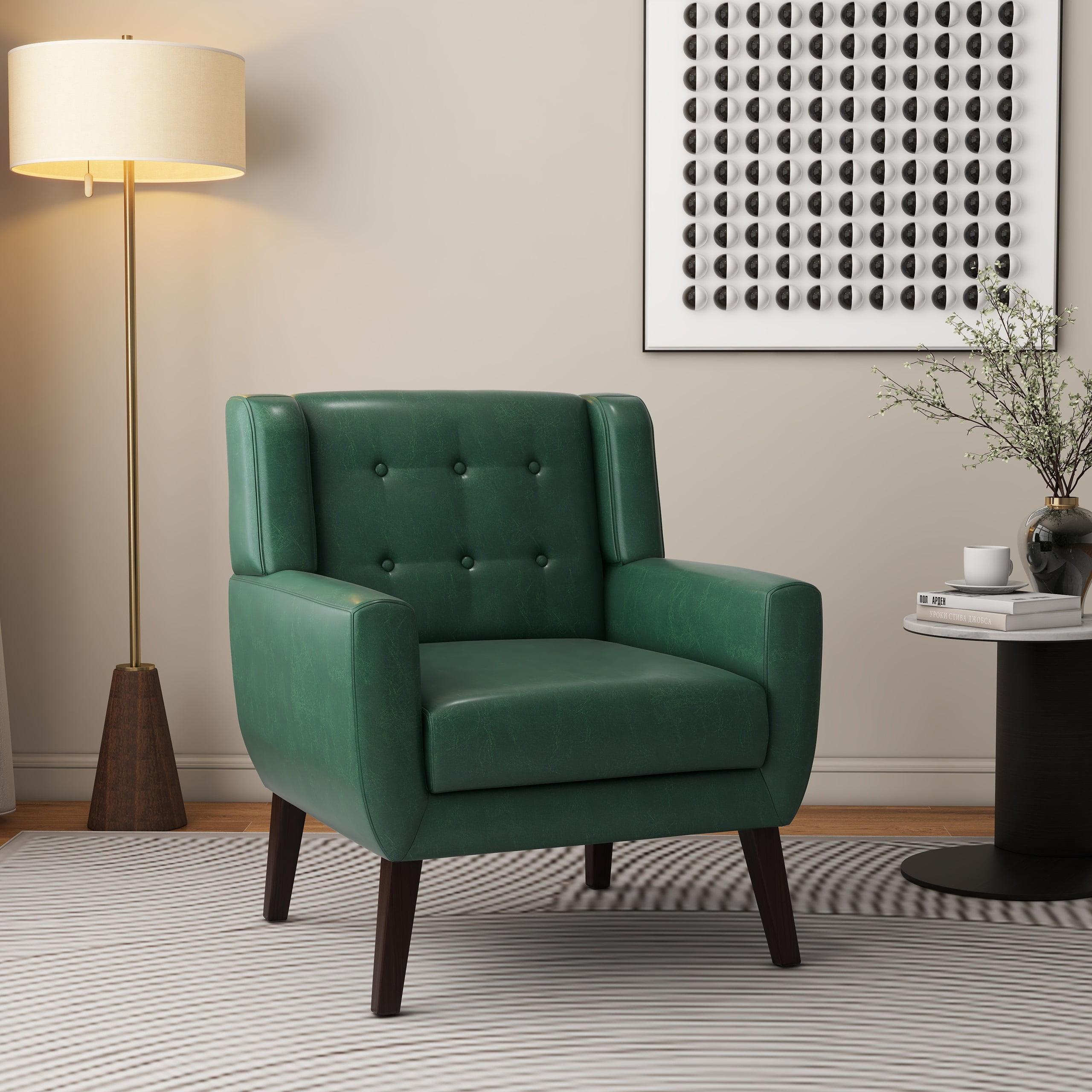 DREAMSIDEA Faux Leather Accent Chair for Living Room Morden Upholstered Armchair Green Chairs for Bedroom
