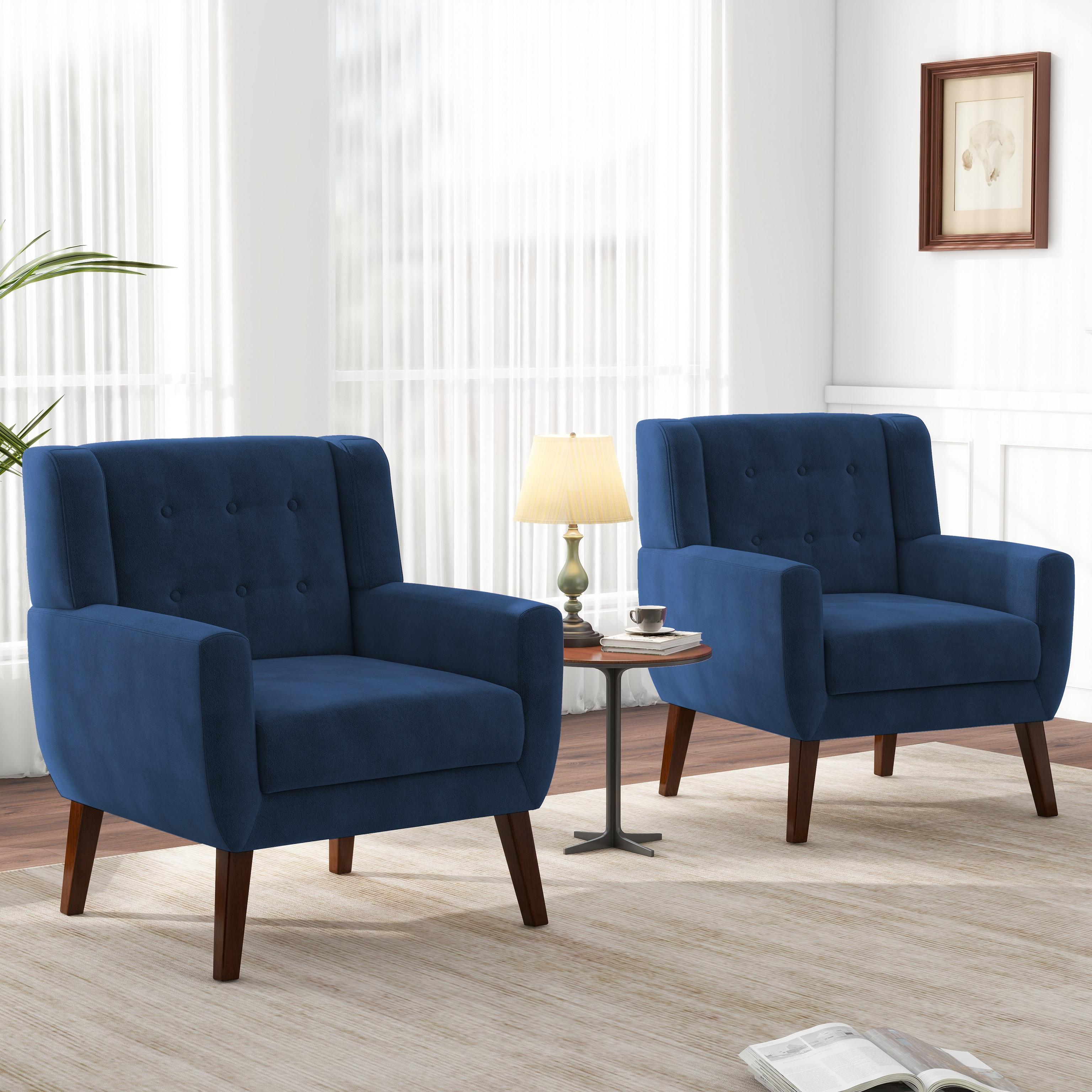 DREAMSIDEA Modern Button Tufted Accent Chair Set of 2 Upholstered Armchair Indoor,Velvet Living Room Chair for Bedroom,Royal Blue