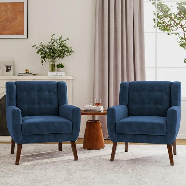 DREAMSIDEA Modern Button Tufted Accent Chair Set of 2 Upholstered Armchair Indoor,Velvet Living Room Chair for Bedroom,Royal Blue