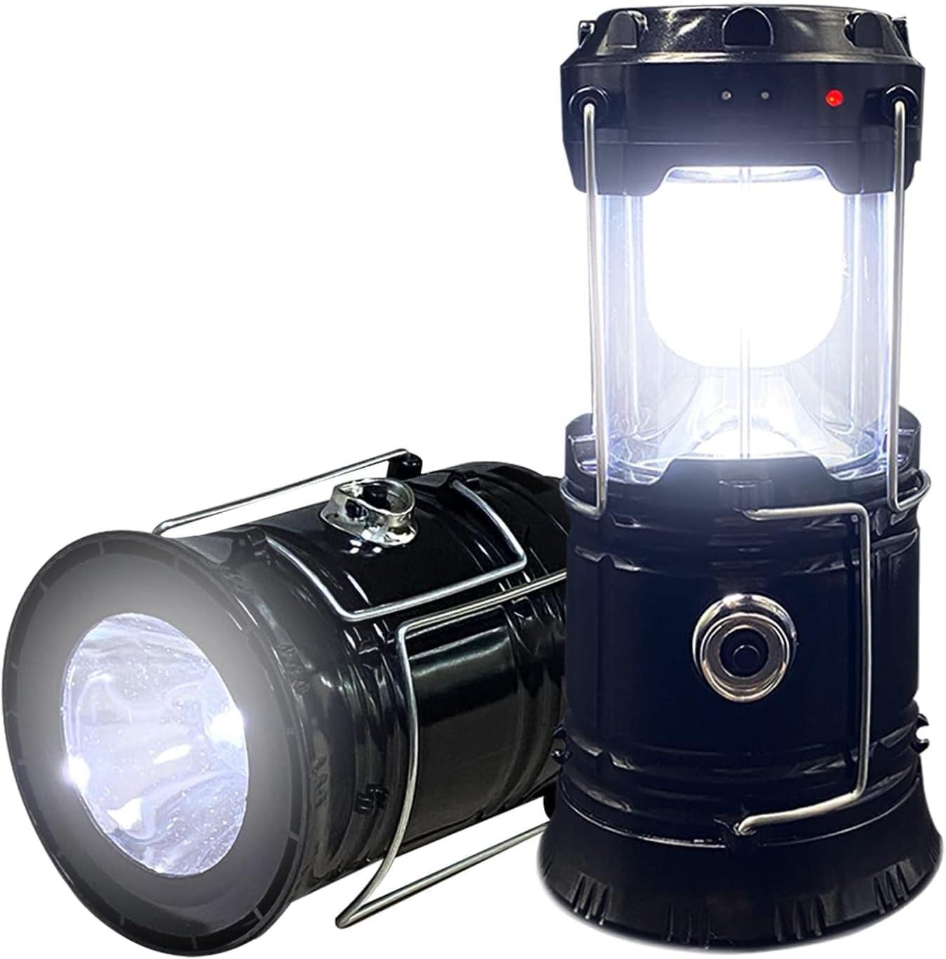 Maison Products 2-Pack Collapsible Camping Lantern Solar USB Rechargeable Portable Lightweight Waterproof LED Flashlight Survival Kits