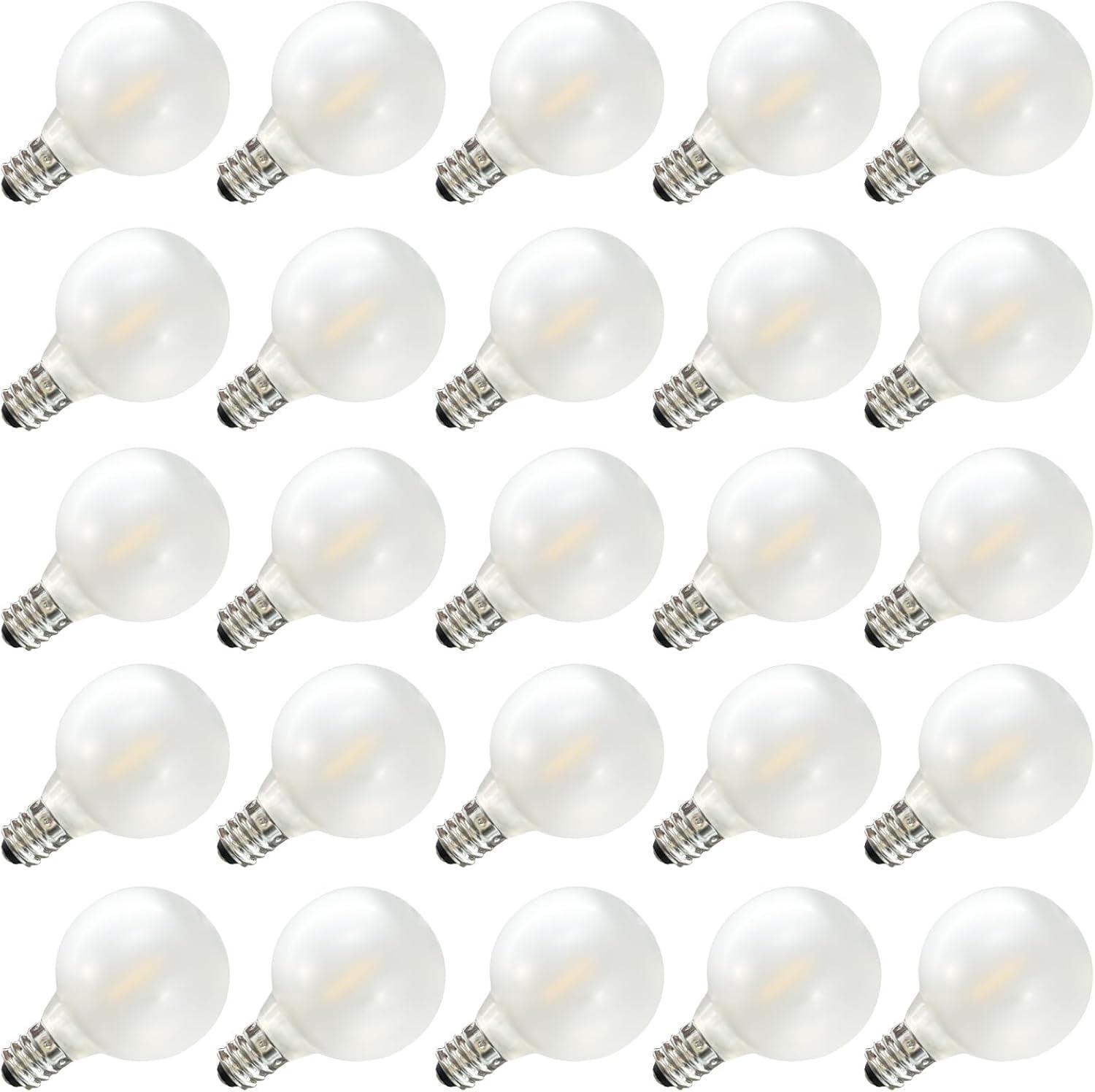 Novelty Lights Frosted White G40 Globe Hanging Outdoor String Light Replacement Bulbs E12 Candelabra Base 5 Watt