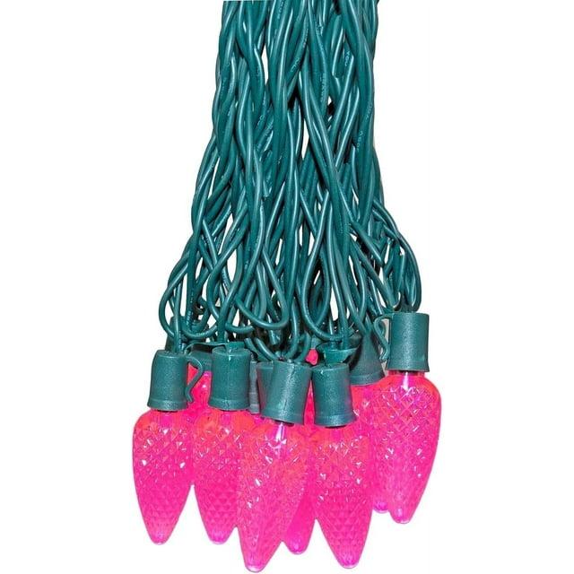 Novelty Lights LED Pink C9 Faceted, Green Wire (25 Bulbs, 120 V)