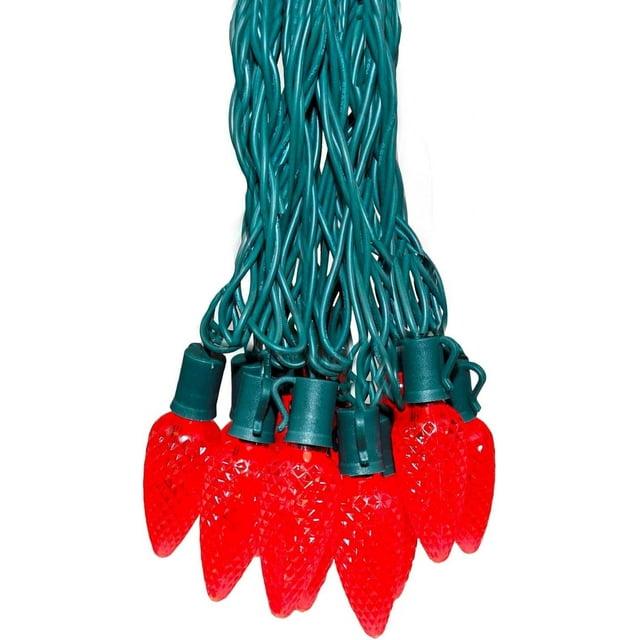 Novelty Lights LED Red C9 Faceted, Green Wire (25 Bulbs, 120 V)