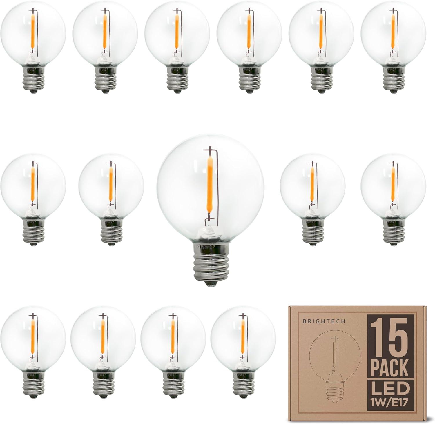 Brightech Ambience Pro 15pk 1-Watt 2700K G40 Dimmable E17 LED Vintage Edison LED Light Bulbs