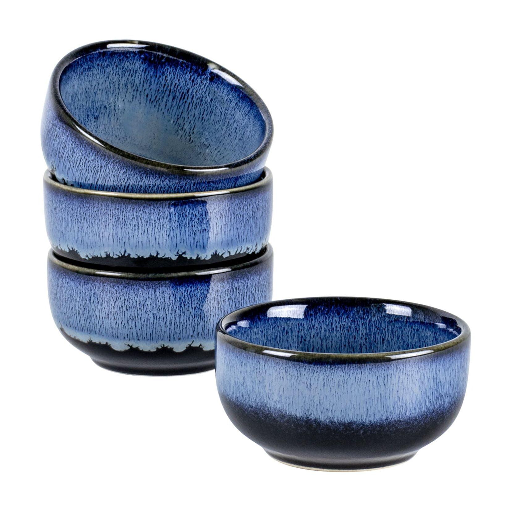 Blue Ceramic 8 Oz Microwave Safe Dessert Bowls, Set of 4