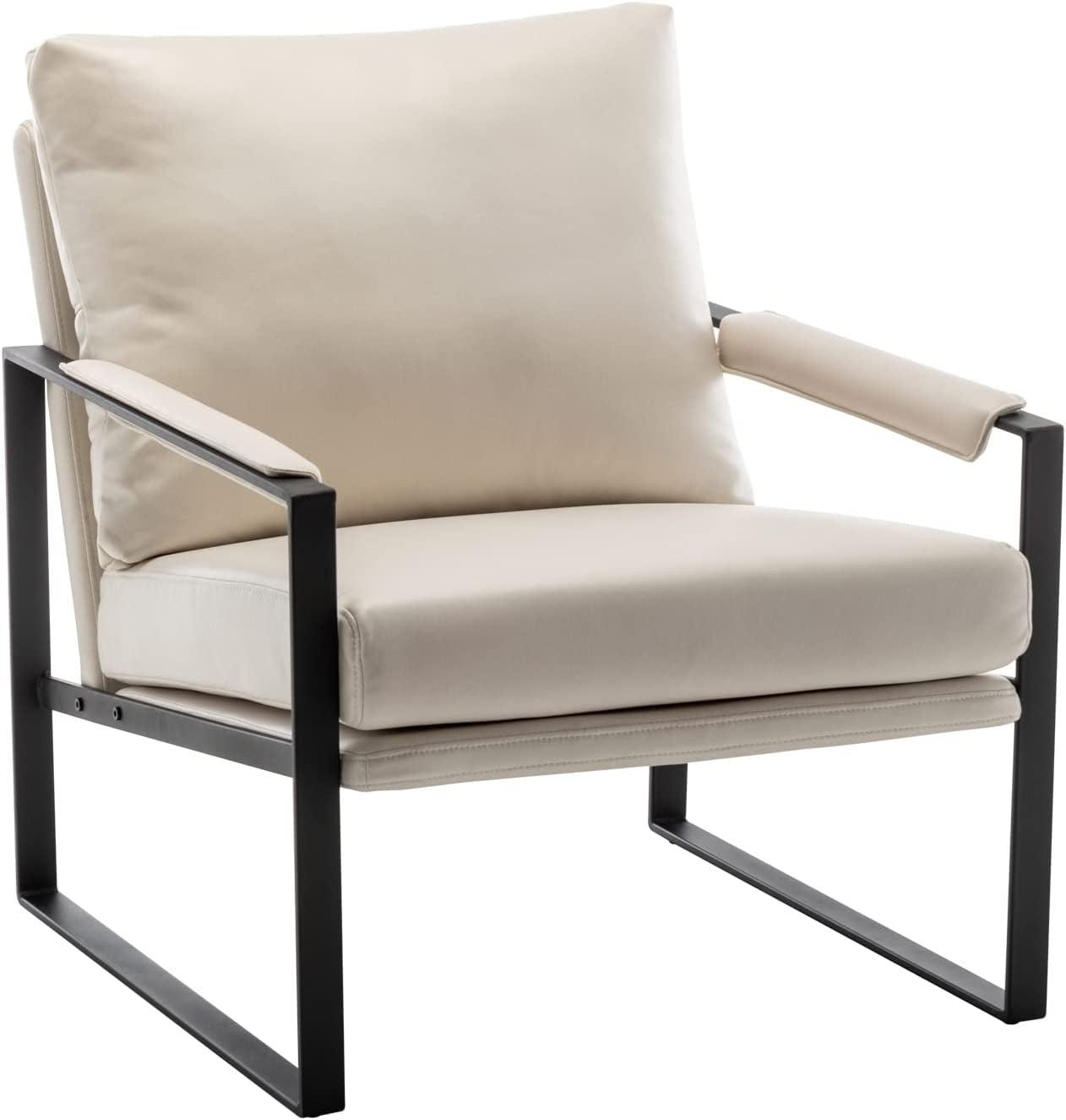 Beige Faux Leather Accent Chair with Metal Frame