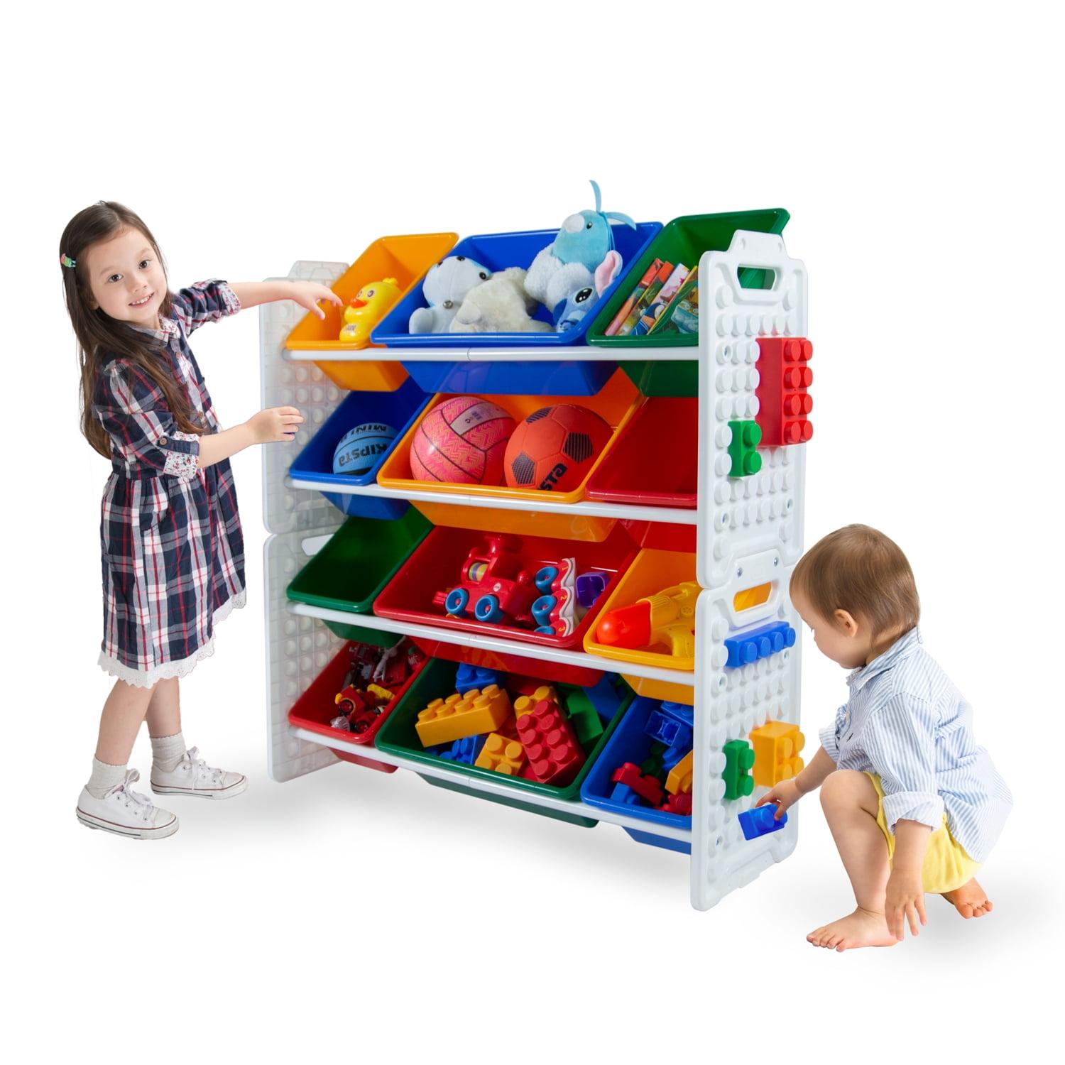 UNiPLAY Toy Organizer With Removable Storage Bins, Multi-Bin Organizer for Books, Building Blocks, School Materials, Toys with Baseplate Board Frame