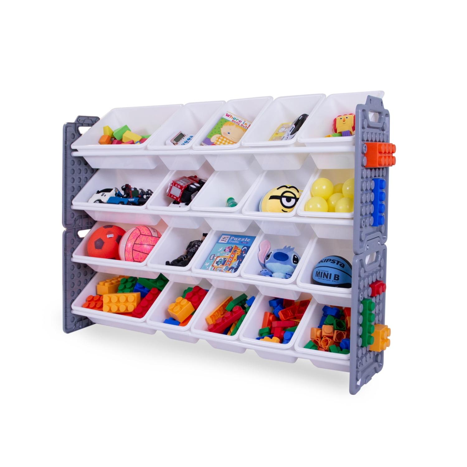 UNiPLAY Toy Organizer With 20 Removable Storage Bins and Block Play Panel, Multi-Size Bin Organizer