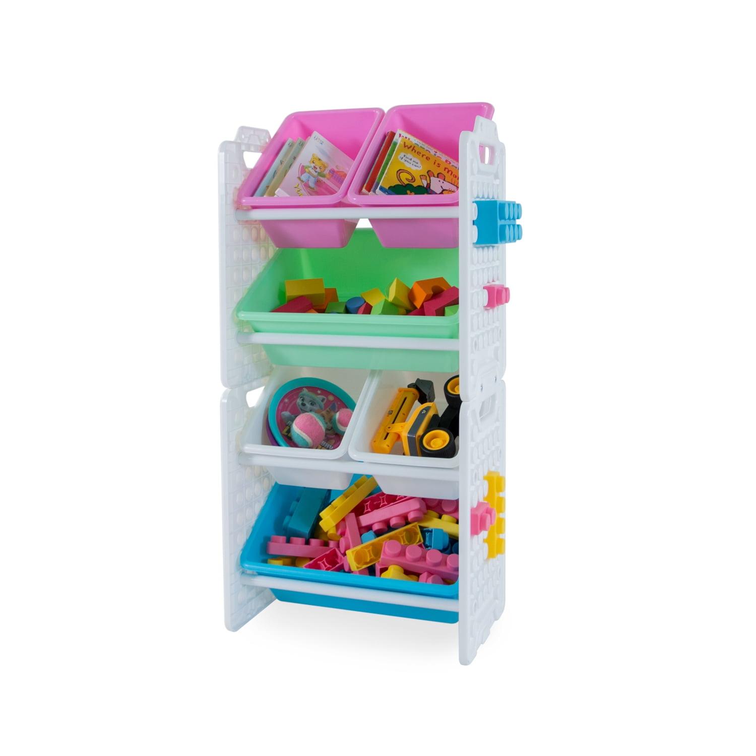 UNiPLAY Toy Organizer With 6 Removable Storage Bins and Block Play Panel, Multi-Size Bin Organizer