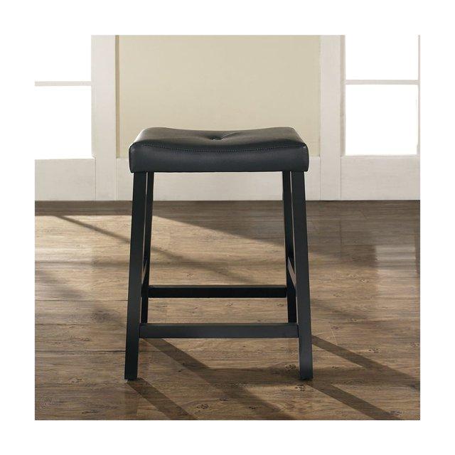 Crosley Set of 2 24" Upholstered Saddle Seat Counter Height Barstools Black: Faux Leather, Wood Frame, Foam Fill