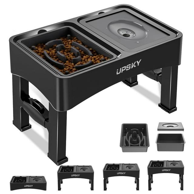UPSKY 2-in-1 Elevated Dog Bowls Slow Feeder, 4 Height Adjustable Raised Dog Bowl Stand No Spill Dog Water Bowl Dispenser, Anti-Slip Dog Food and Water Bowl for Small Medium Dogs.