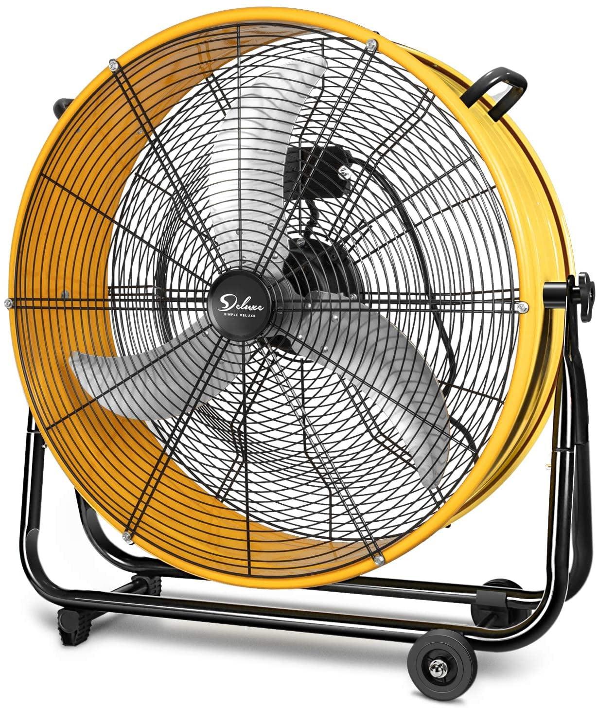 [US IN STOCK] Simple Deluxe 3 Speed Circulation for Industrial, Commercial, Residential, and Shop Use 24 Inch High Velocity Air Movement Heavy Duty Metal Drum Fan, Yellow