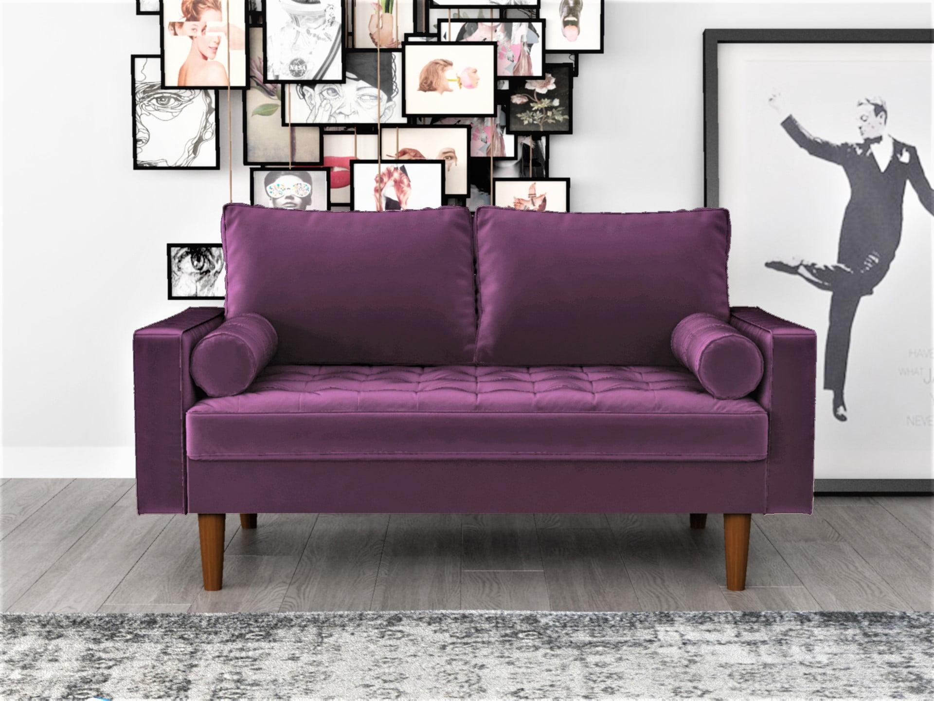 Eggplant Velvet Tufted Loveseat with Wood Legs