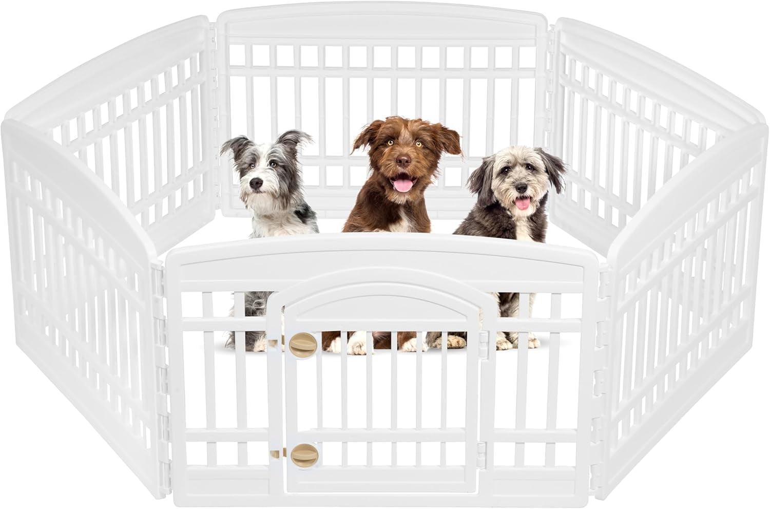 IRIS USA 24" Exercise 6-Panel Pet Playpen with Door, Dog Cat Playpen For Puppy Small Dogs Keep Pets Secure Easy Assemble Easy Storing, White