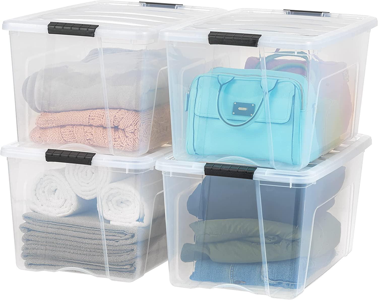 Clear 72 Qt Stackable Plastic Storage Bins with Lids and Latches - 4 Pack