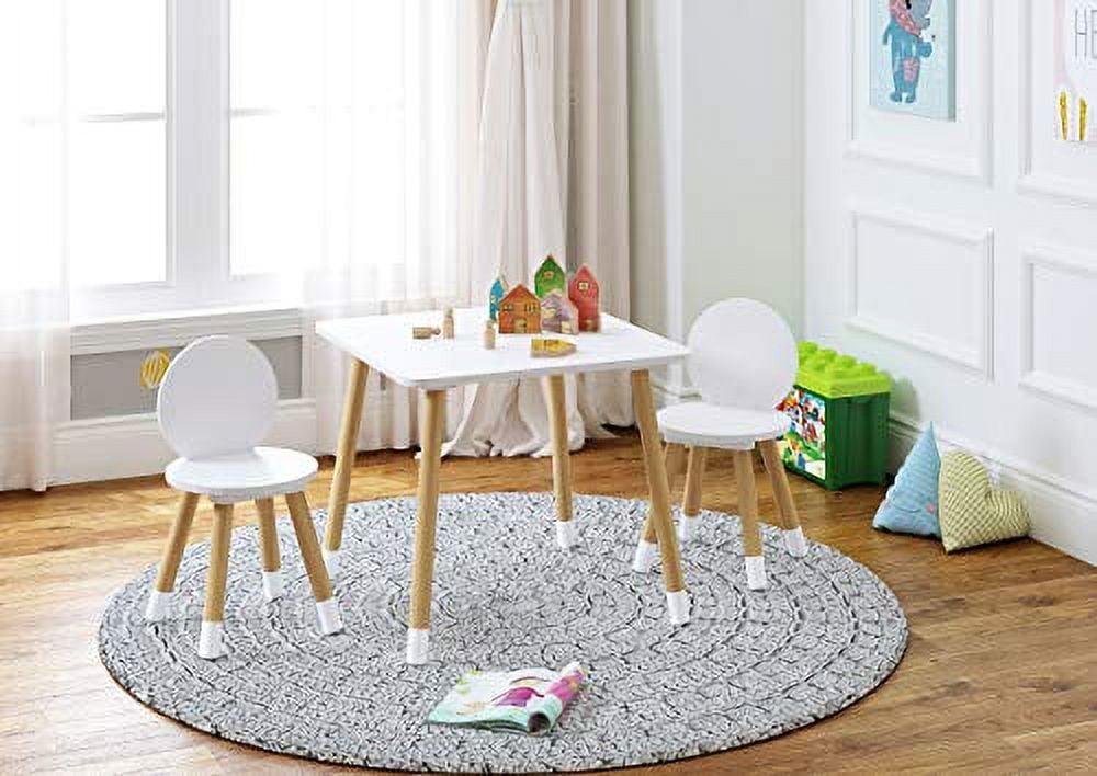 White and Natural Wood Kids Table and Chairs Set