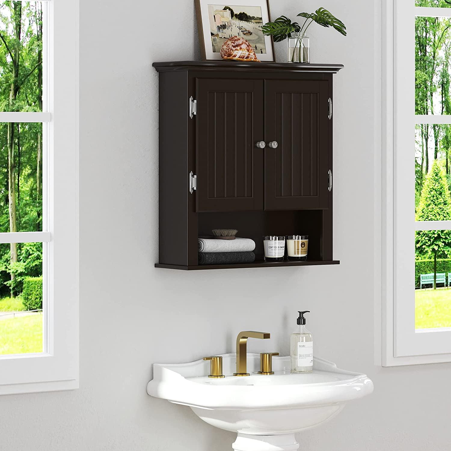 Espresso Wood Wall-Mounted Bathroom Cabinet with Shelves