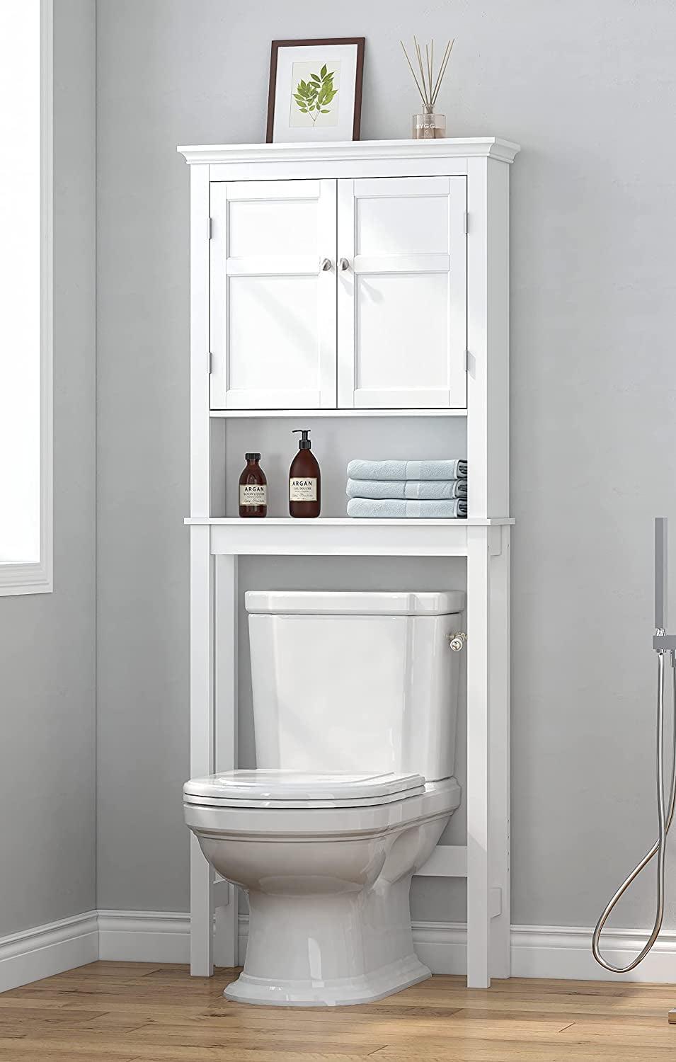 White Wood Adjustable Over-the-Toilet Storage Cabinet