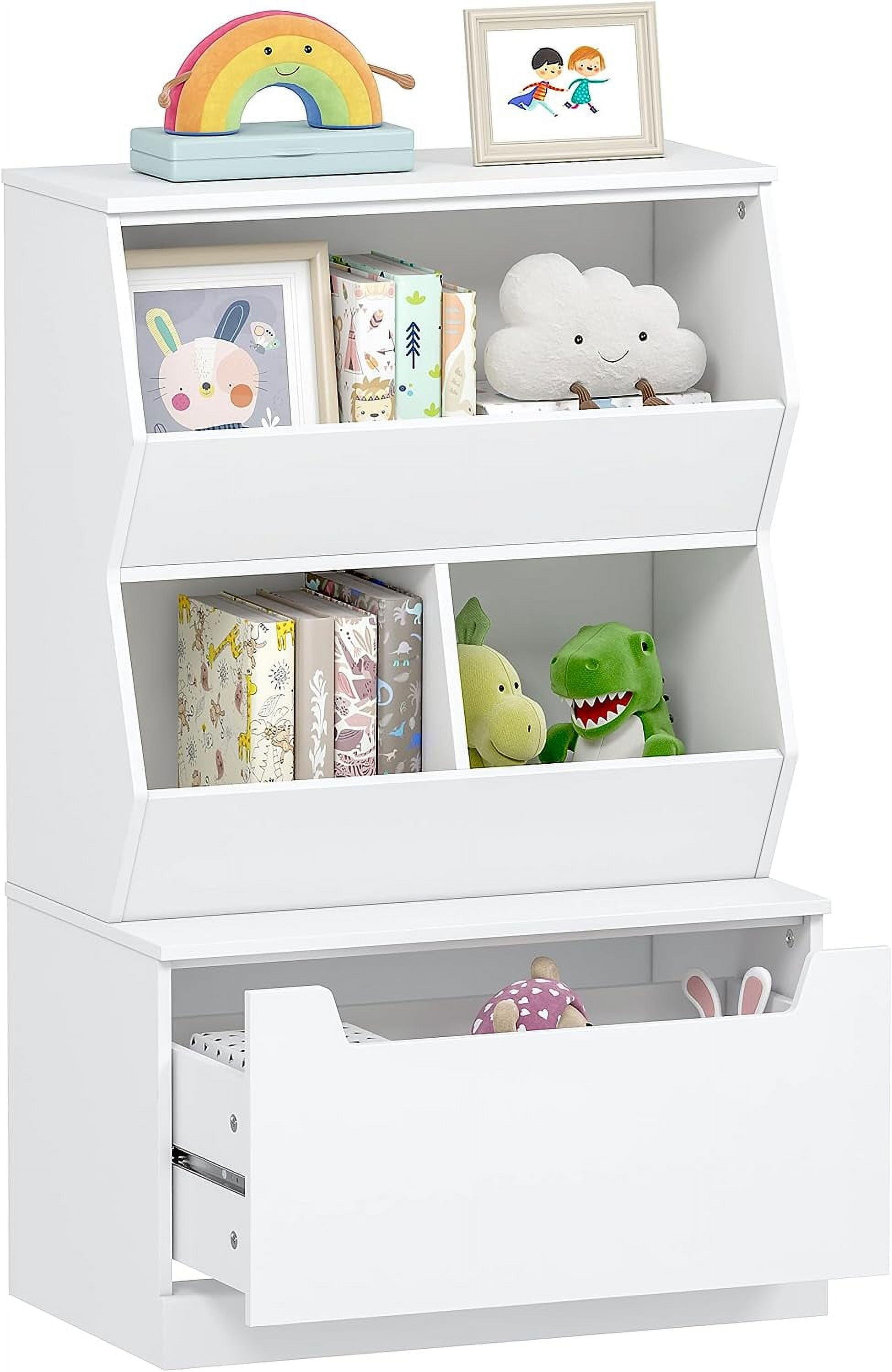 White Engineered Wood Kids Toy Storage Organizer with Drawer