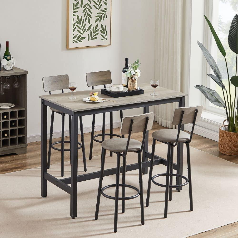 UZUGUL Bar Table Set for 4 with 4 PU Upholstered Stools, Pub Bistro Dinning Table and Stools with Backrest, Counter Height Bar Table Set for Apartment, Kitchen, Small Space