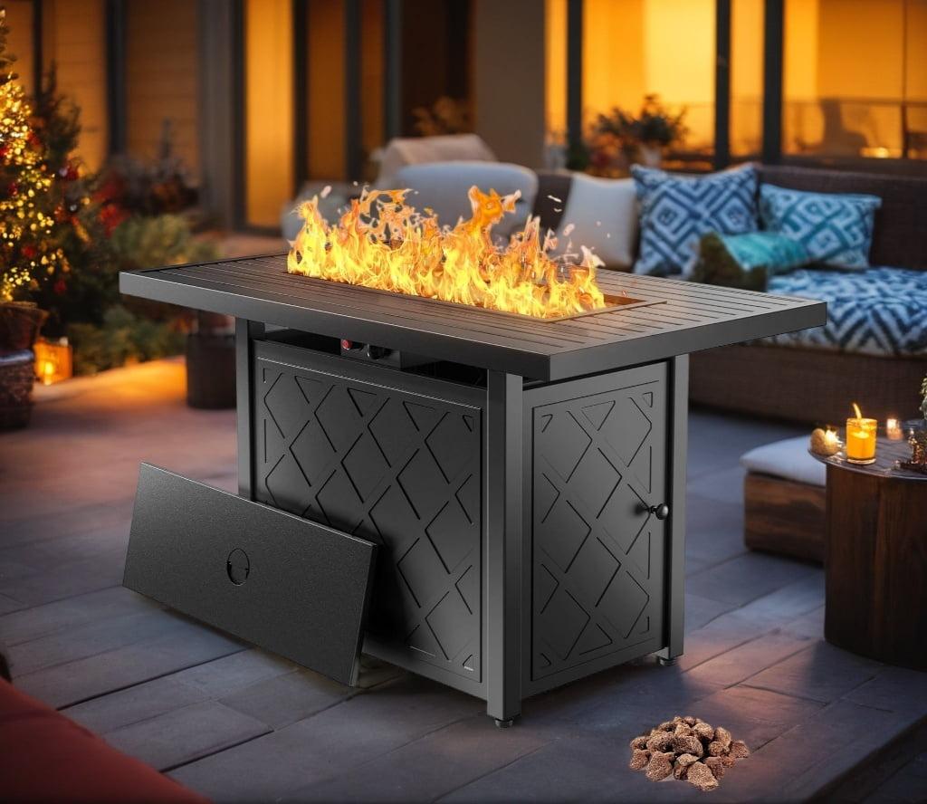 43-Inch Black Steel Propane Fire Pit Table with Ignition System