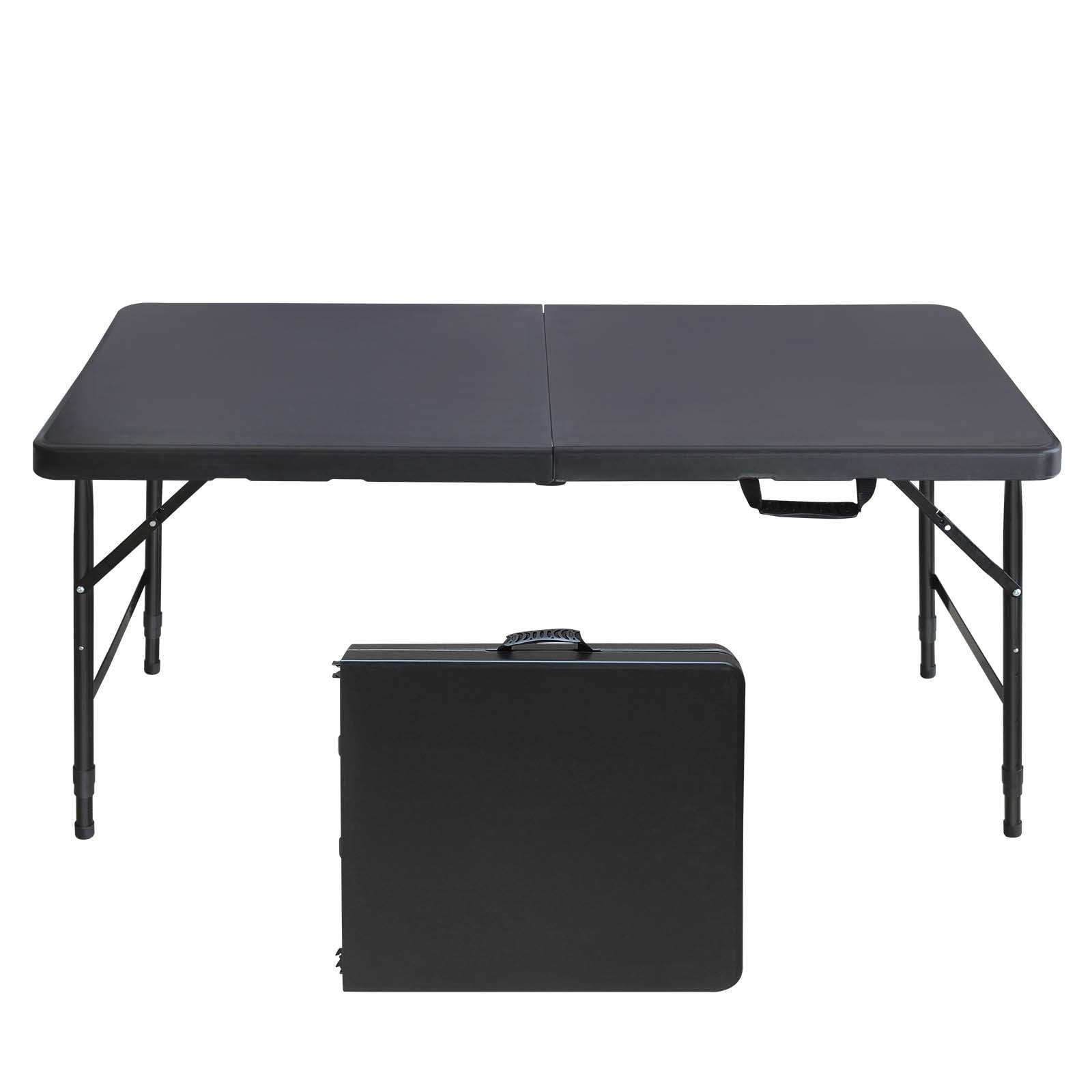 Deiokin Folding Table, 4ft Indoor and Outdoor Portable Folding Square Plastic Dining Table with Fixed Handle with Lock for Picnic, Party, Camping