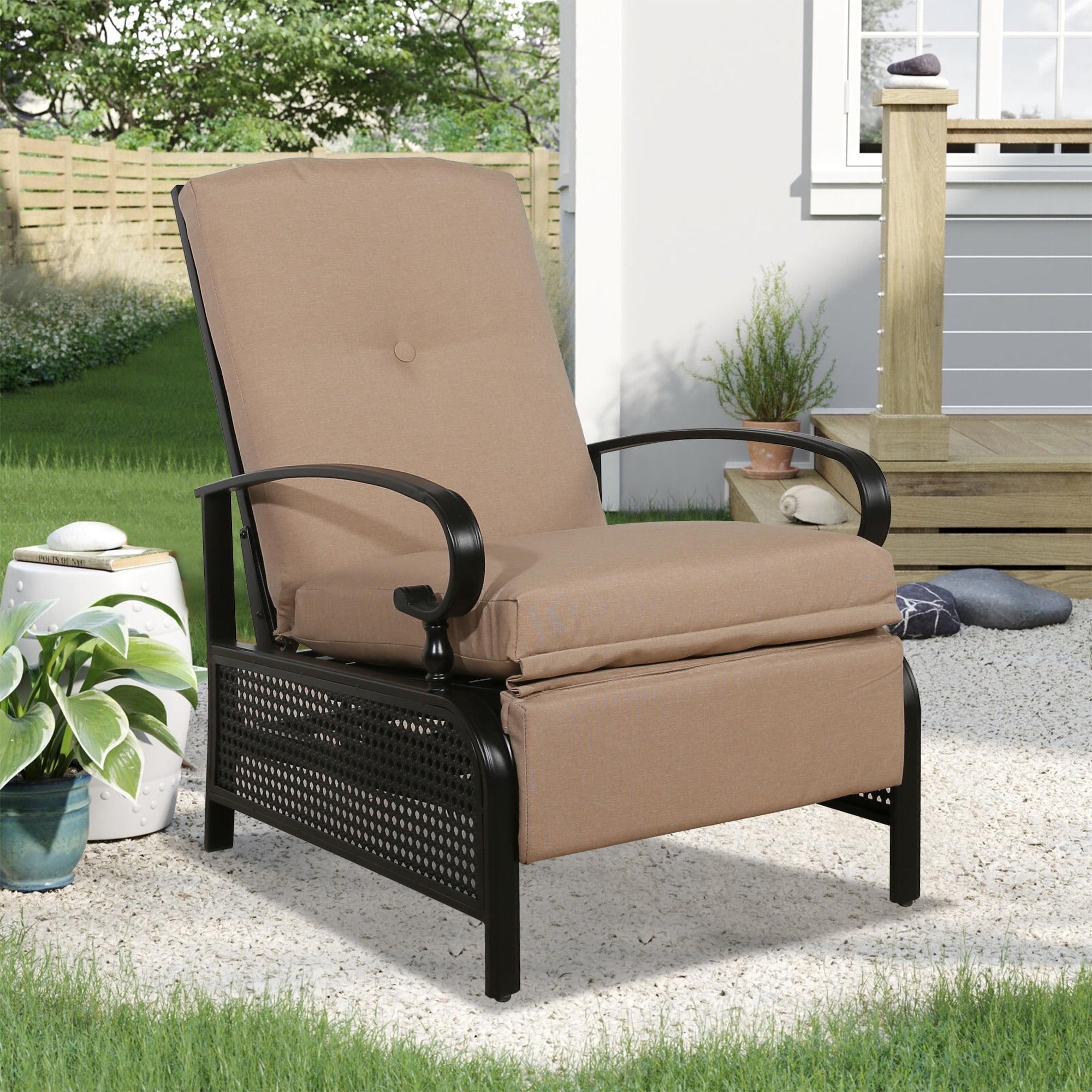 Beige Adjustable Outdoor Recliner Chair with Cushions