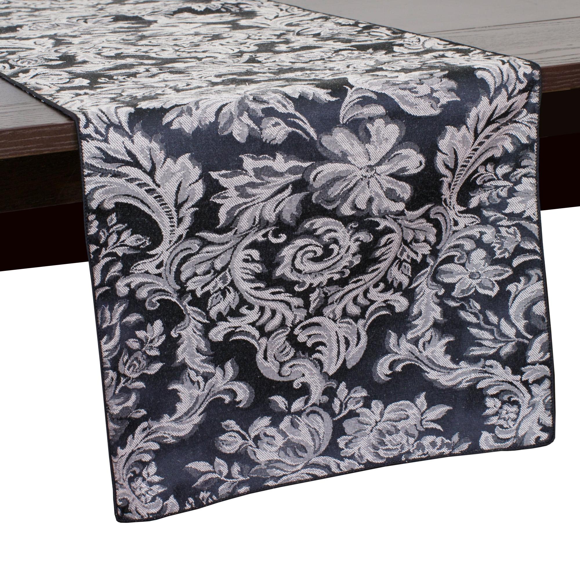 Black and Silver Polyester Damask Table Runner 14 x 72 Inch