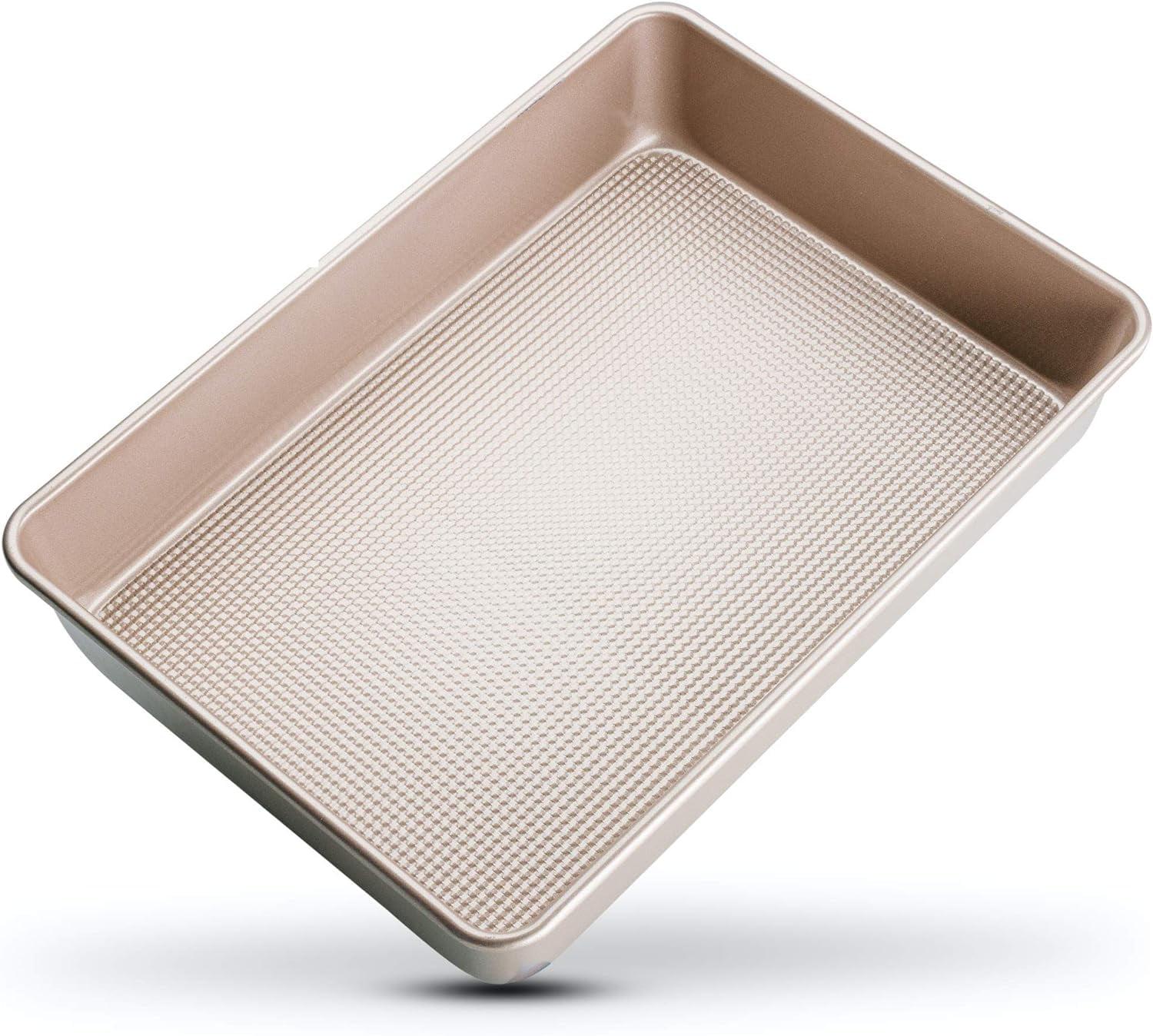 Ultra Cuisine Textured Nonstick Steel 9x13 inch Cake and Brownie Pan Durable, Oven-Safe, Warp-Resistant, Easy Clean for Cooking, Roasting, & Baking 13.1 x 9.1 x 2.2 Champagne