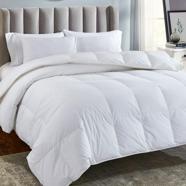 Ultra Luxury White Down Comforter - Super Soft & Fluffy, 46 OZ Fill Weight, 650+ Fill Power, Breathable 100% Pure Egyptian Cotton Shell, Premium Duvet Insert - Full / Queen Size