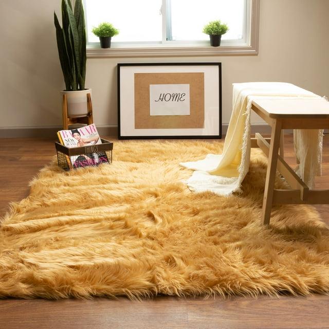 Ultra Soft Faux Sheepskin Fur Shag Rug Light Brown 6' x 9'