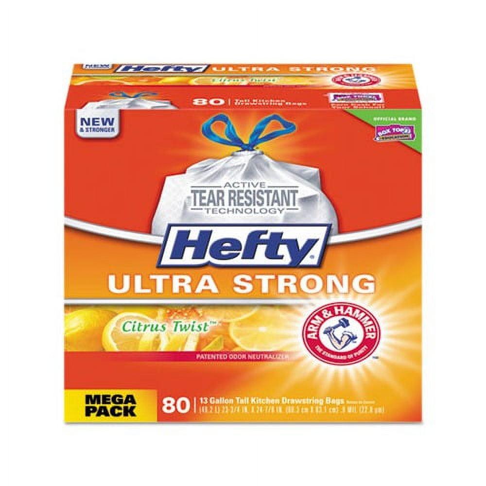 Hefty Ultra Strong 13 gallon Trash Bags, Tall Kitchen Trash Bags, White, Unscented, 80 Bags