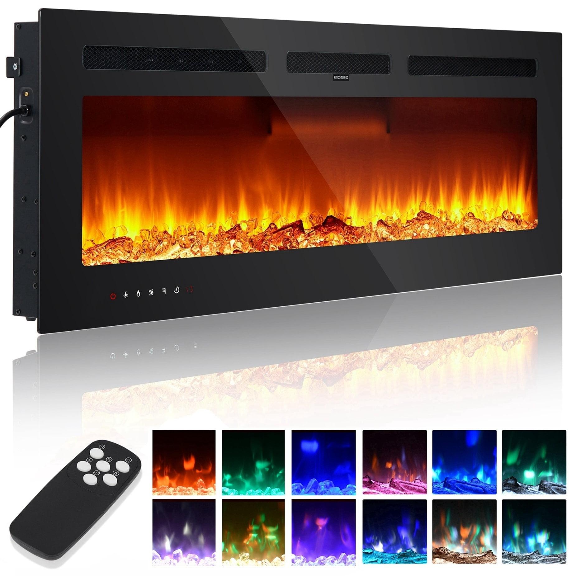 Ultra-Thin Black Glass Wall Mounted Electric Fireplace 50 Inch