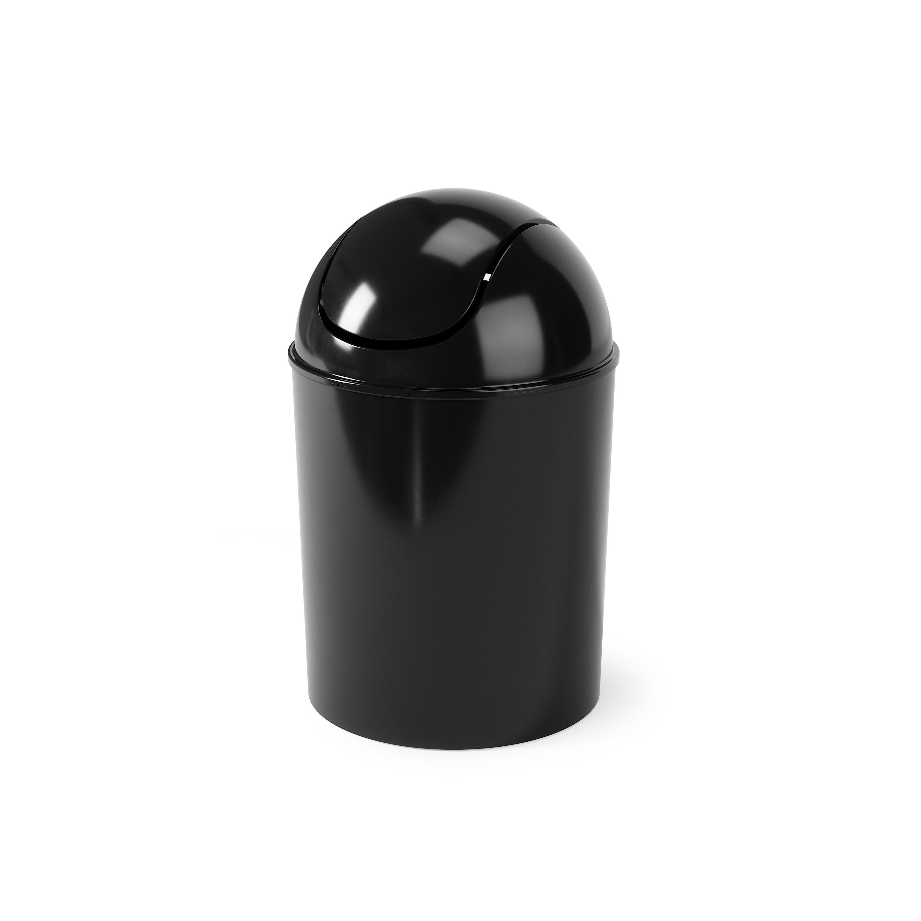 Black Plastic Swing-Top Mini Wastebasket, 1.25 Gallons