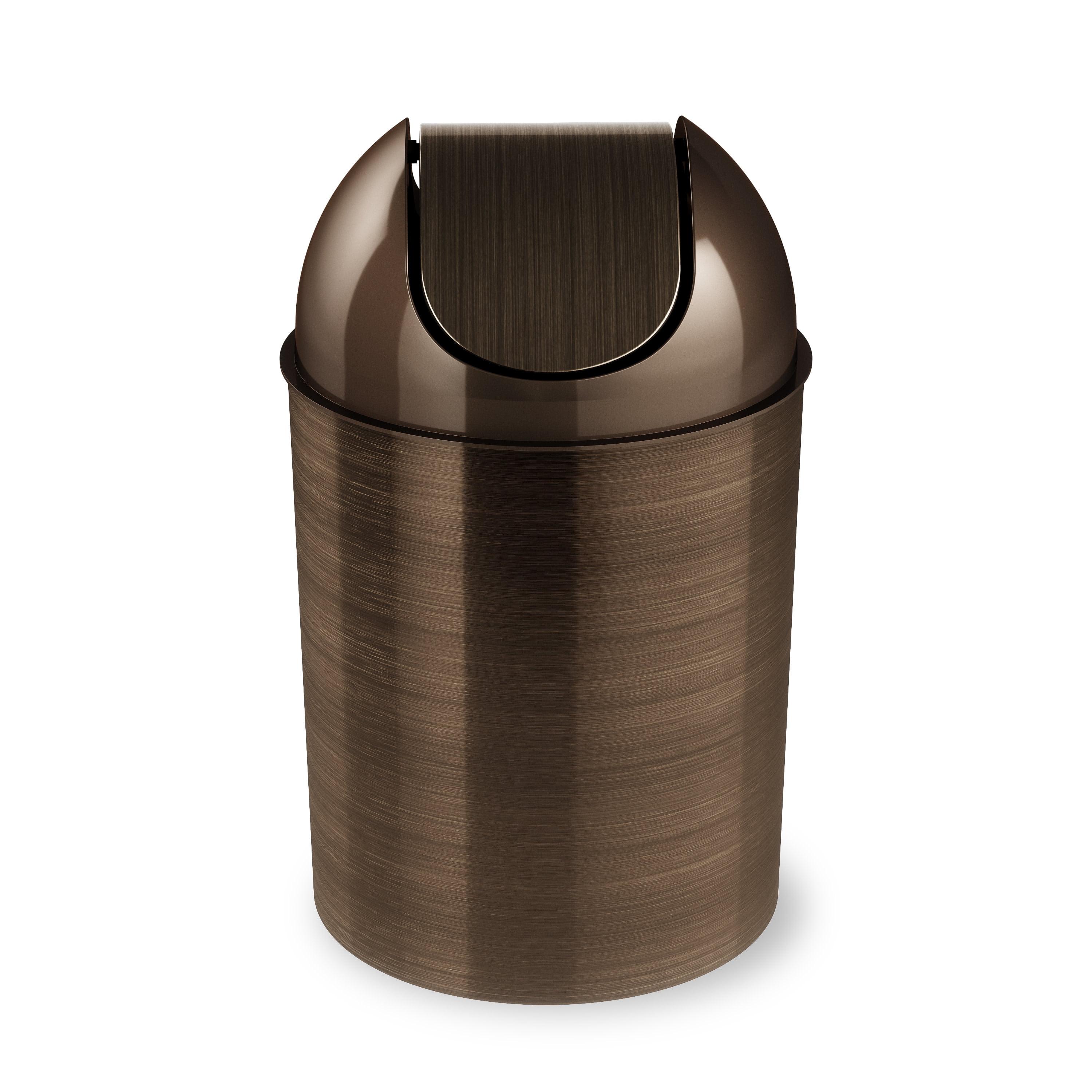 Bronze Metallic Brown Plastic Cylinder Trash Can with Swing Lid